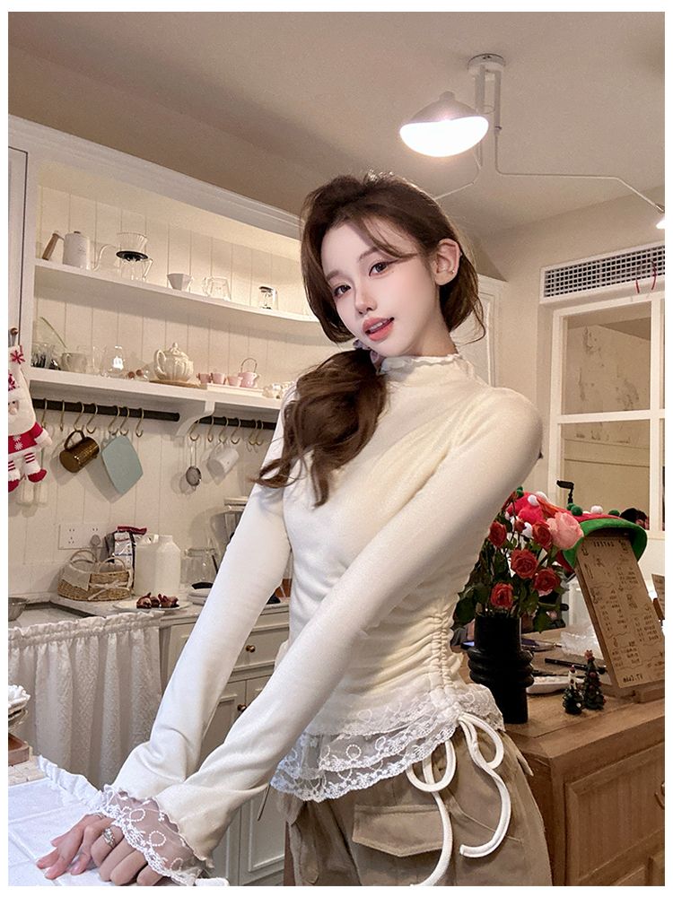 Spring apricot T-shirt Korean style bottoming shirt for women