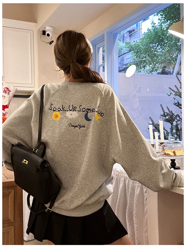 Spring round neck pure cotton embroidery hoodie