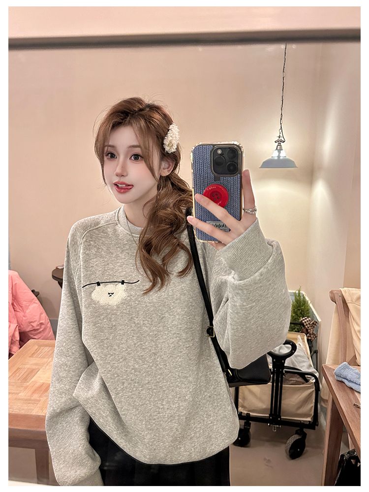 Spring round neck pure cotton embroidery hoodie