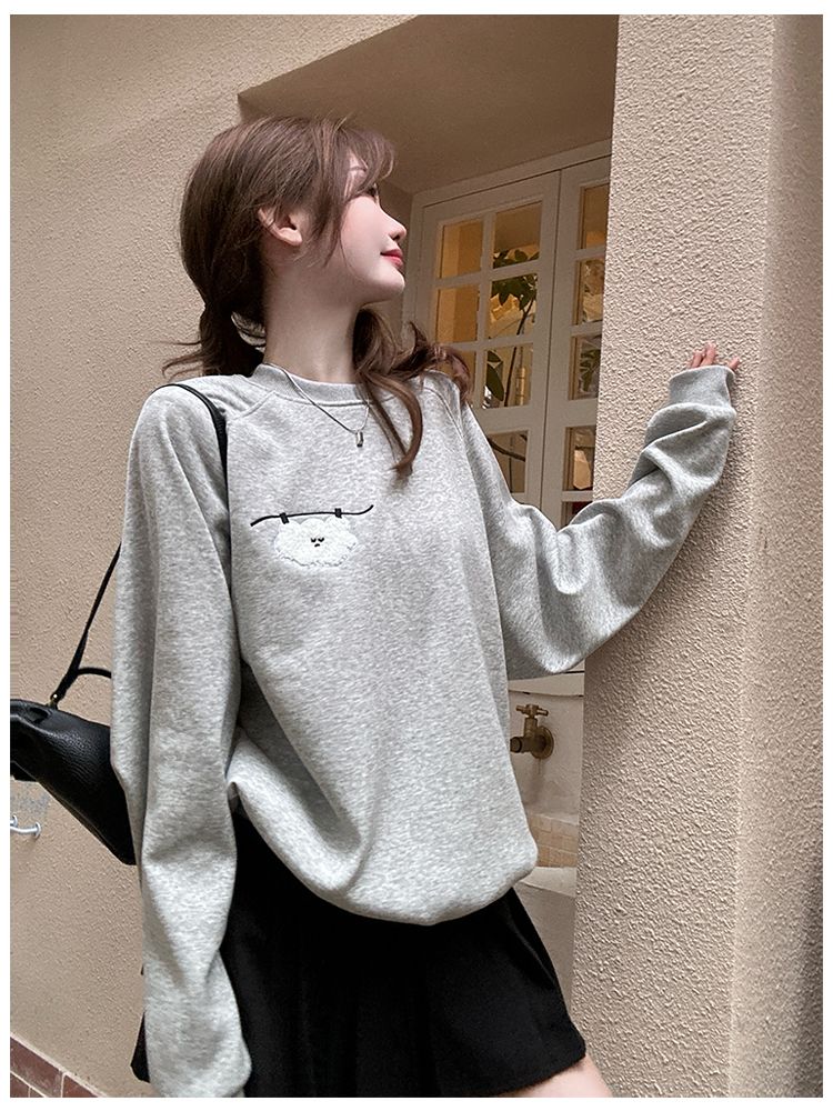 Spring round neck pure cotton embroidery hoodie