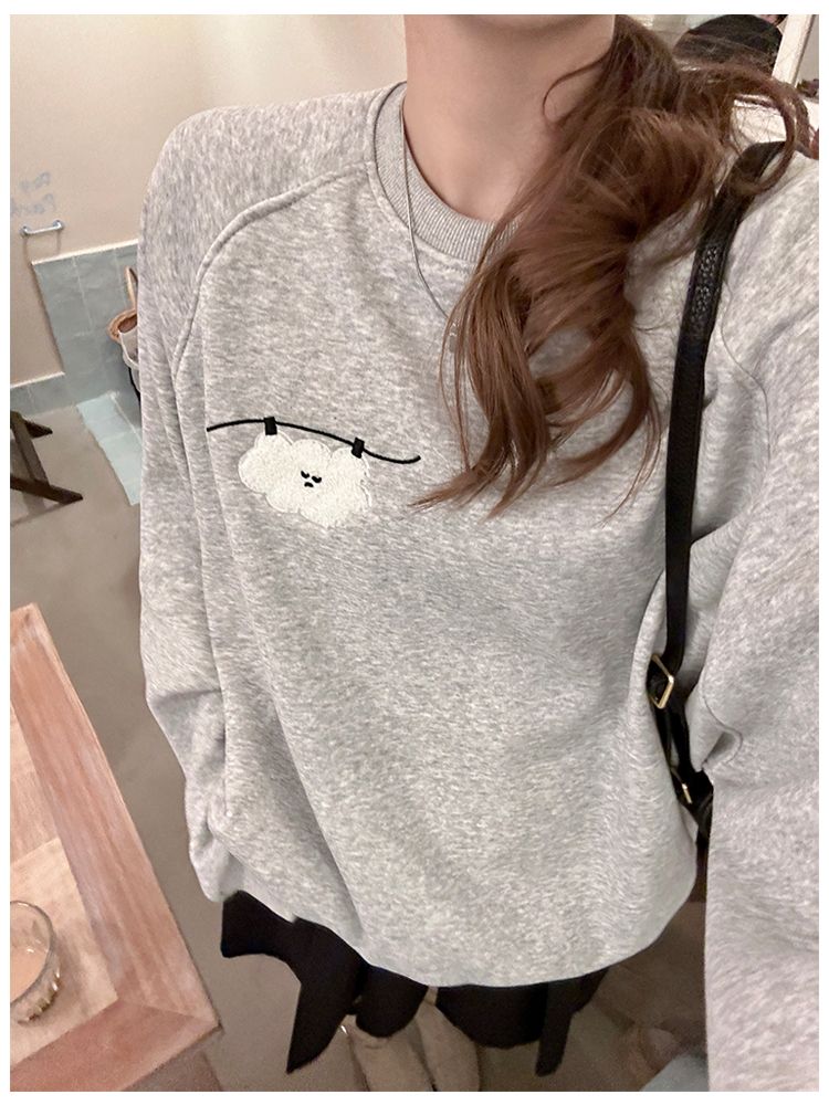 Spring round neck pure cotton embroidery hoodie