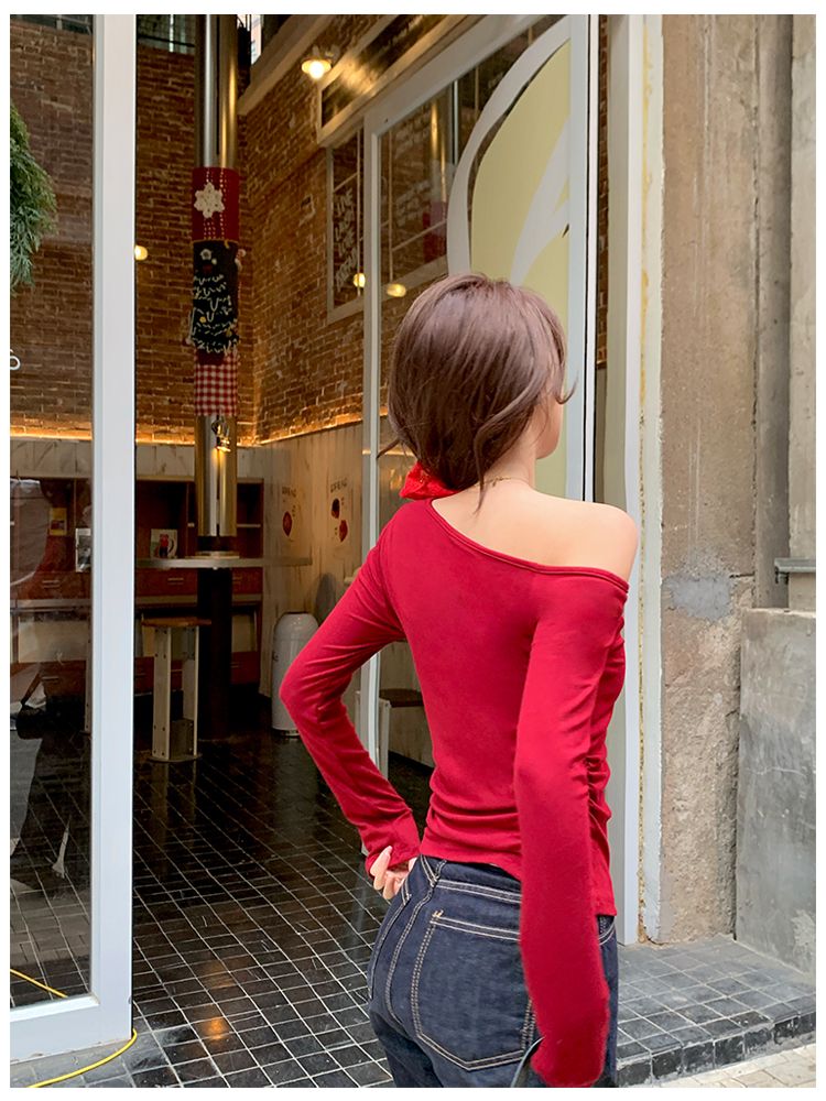 Spicegirl sexy enticement spring sloping shoulder tops