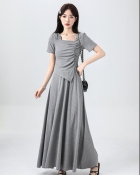 Square collar T-shirt temperament long skirt for women