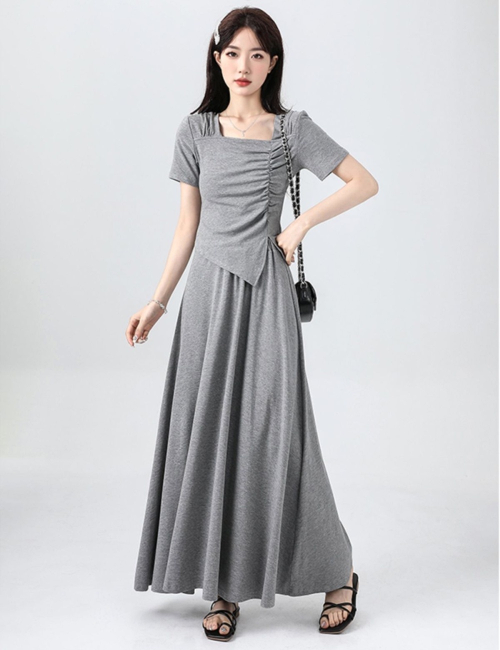 Square collar T-shirt temperament long skirt for women