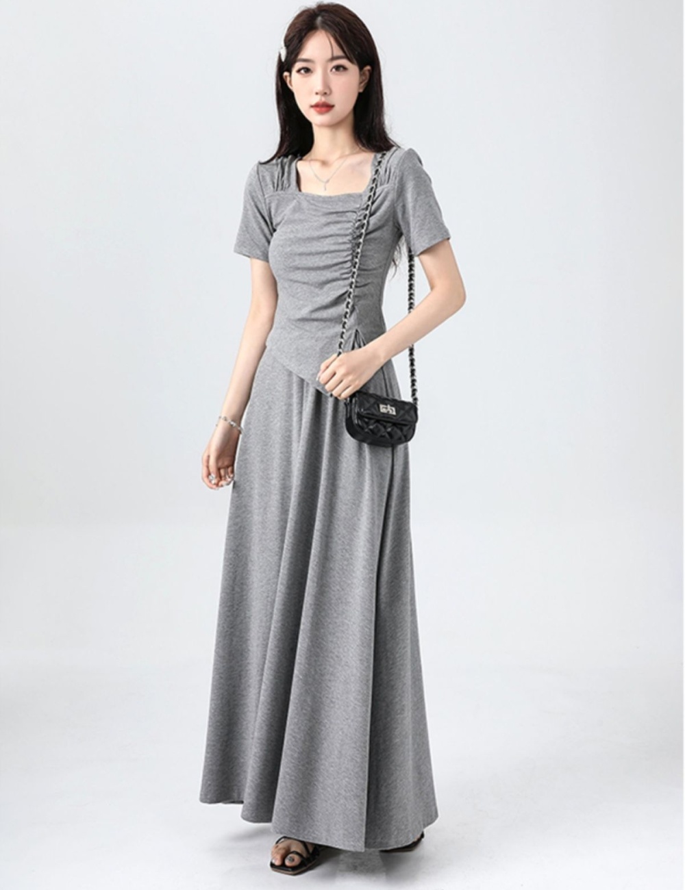 Square collar T-shirt temperament long skirt for women