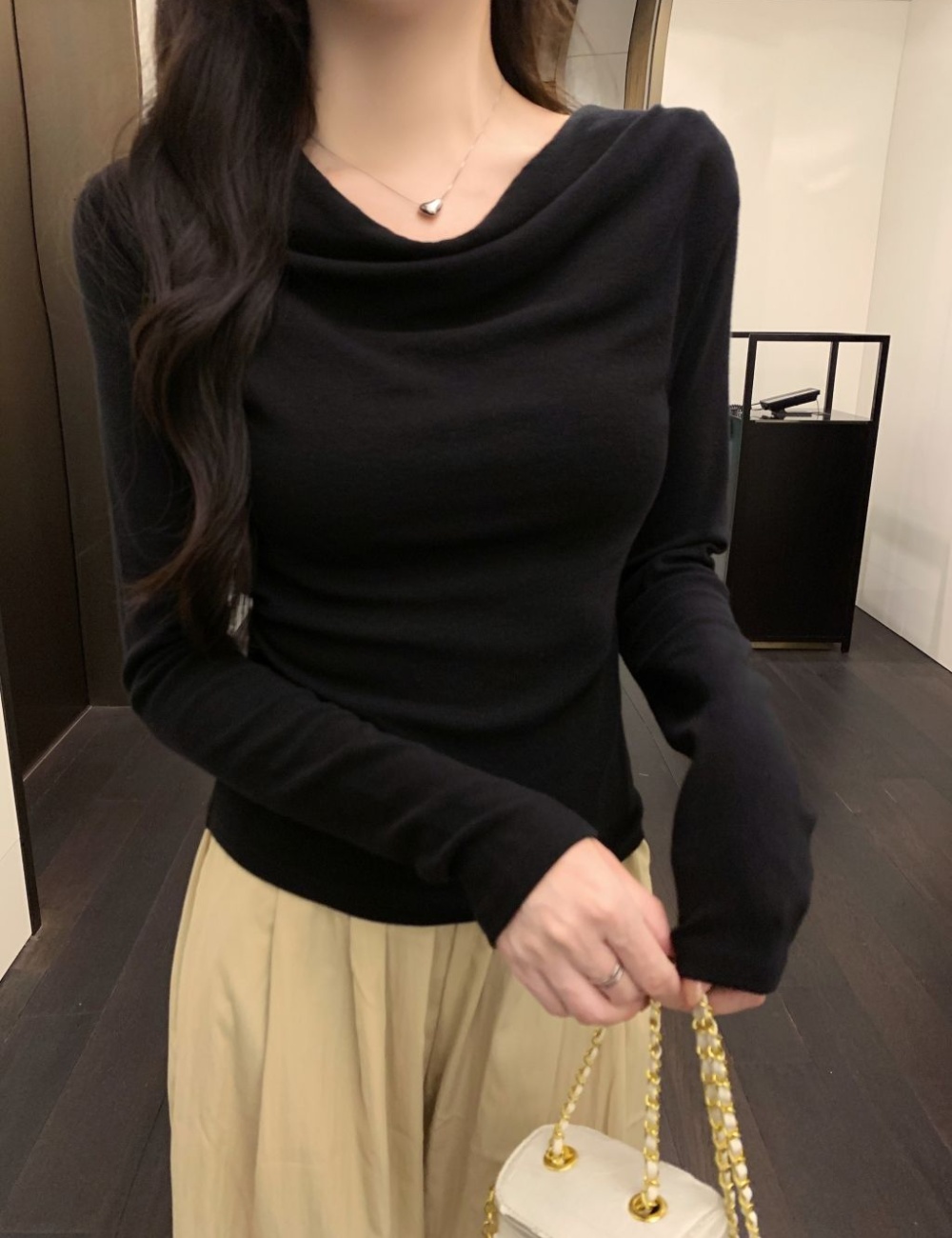 Long sleeve screw thread T-shirt spring tops