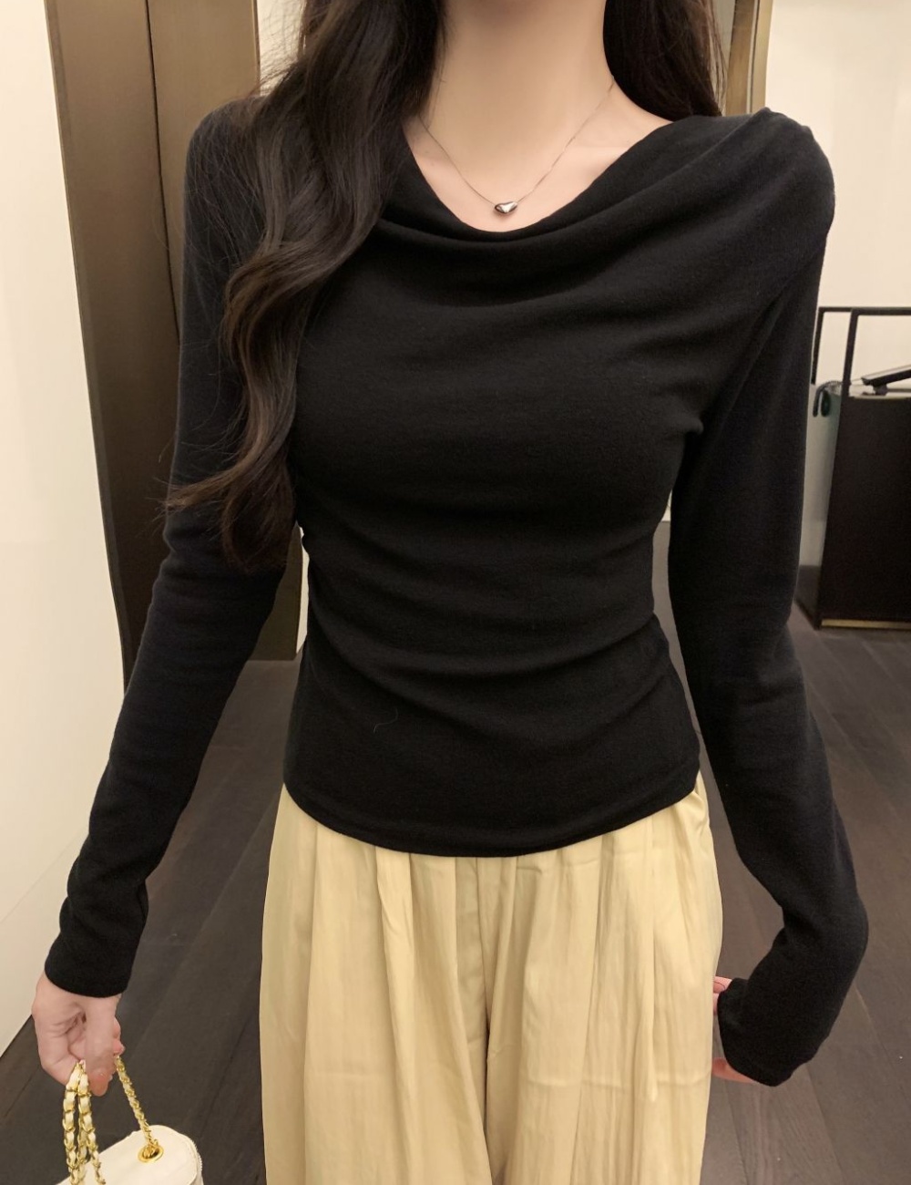 Long sleeve screw thread T-shirt spring tops