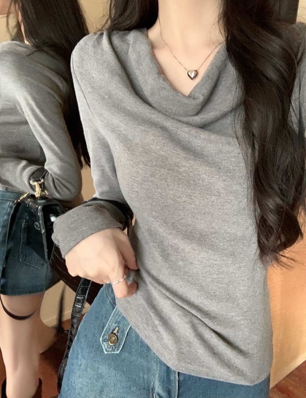 Long sleeve screw thread T-shirt spring tops