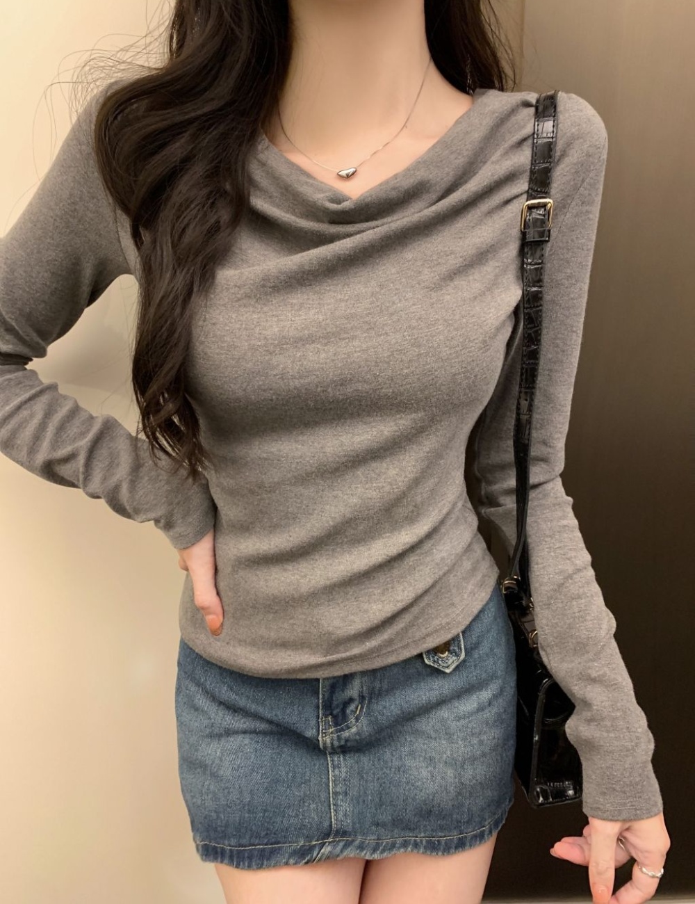 Long sleeve screw thread T-shirt spring tops