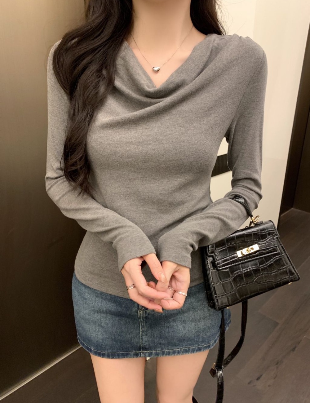 Long sleeve screw thread T-shirt spring tops