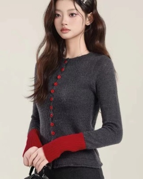 Lazy round neck tops mixed colors cardigan for women