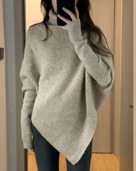 High collar pure Korean style lazy sweater for women