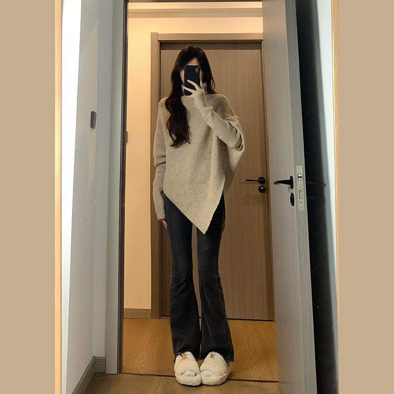 High collar pure Korean style lazy sweater for women