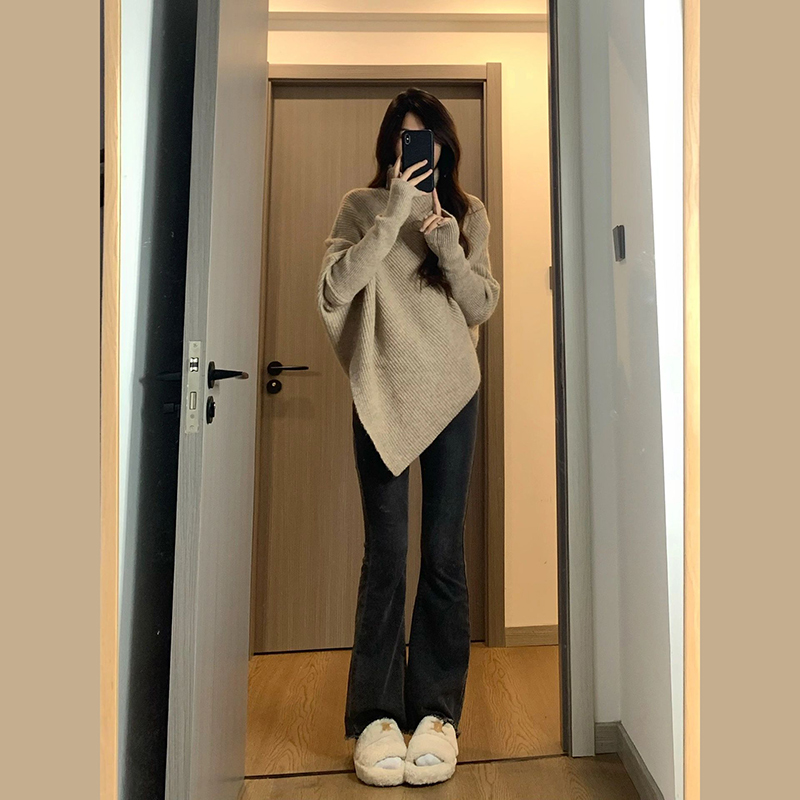 High collar pure Korean style lazy sweater for women