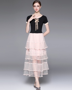 Gauze knitted sweater splice spring and summer dress