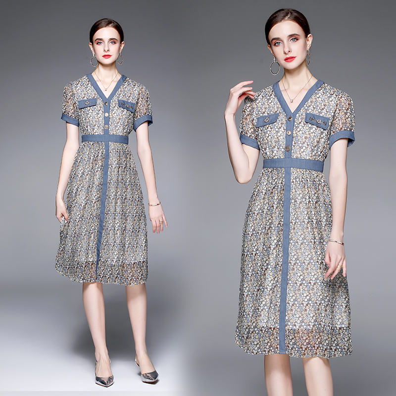 Denim show young Western style chiffon summer dress