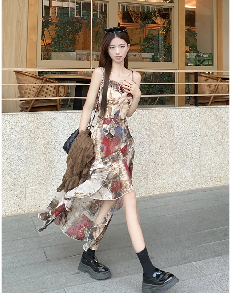 Large yard spring and summer jacquard strap dress