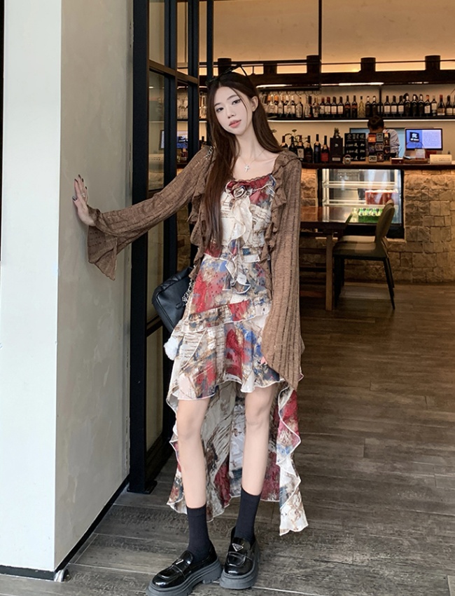 Large yard spring and summer strap dress 2pcs set for women