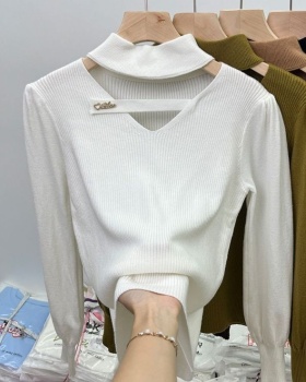 Niche half high collar tops pure long sleeve T-shirt for women