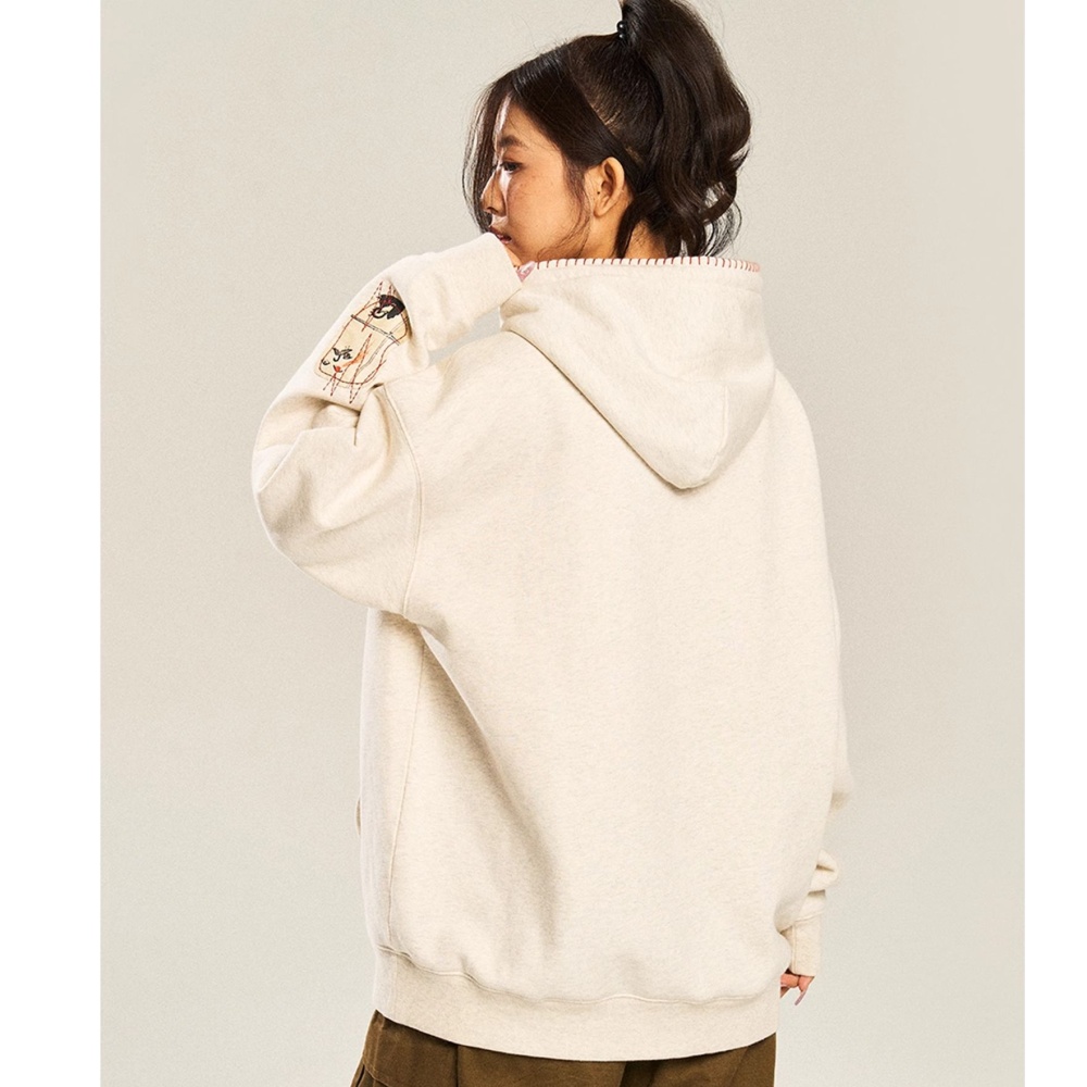 Patch cotton hooded embroidery plus velvet hoodie for women