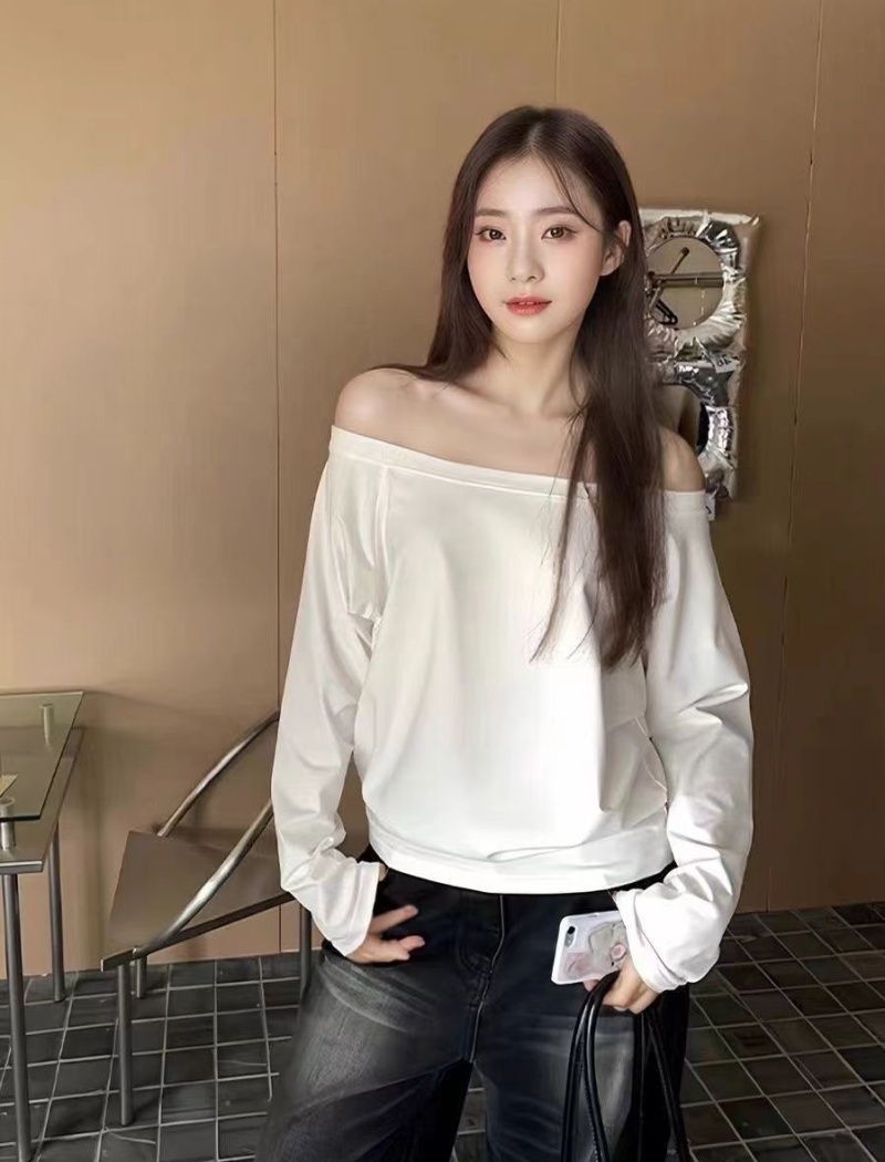 Strapless pure T-shirt sloping shoulder tops for women