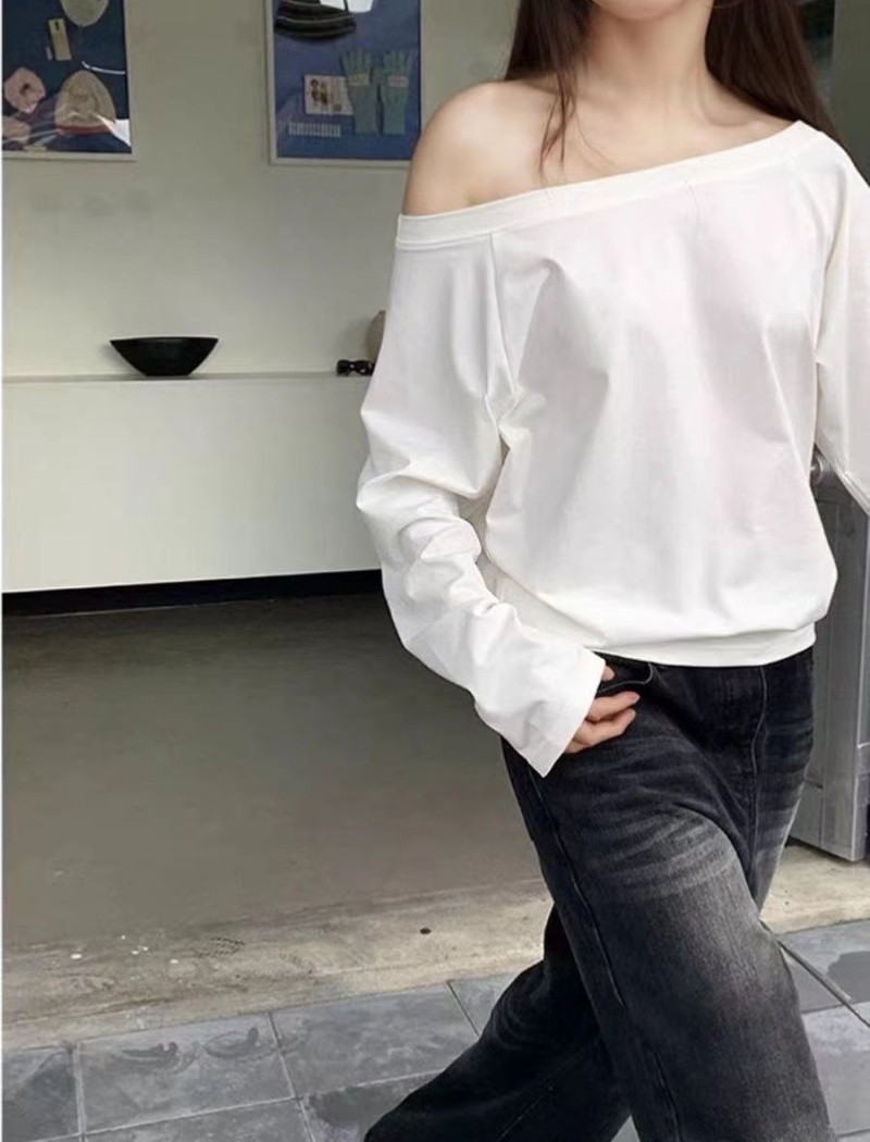 Strapless pure T-shirt sloping shoulder tops for women