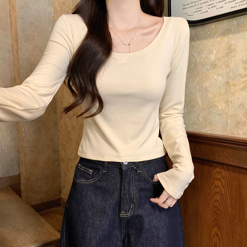 Slim fleece tops round neck T-shirt for women