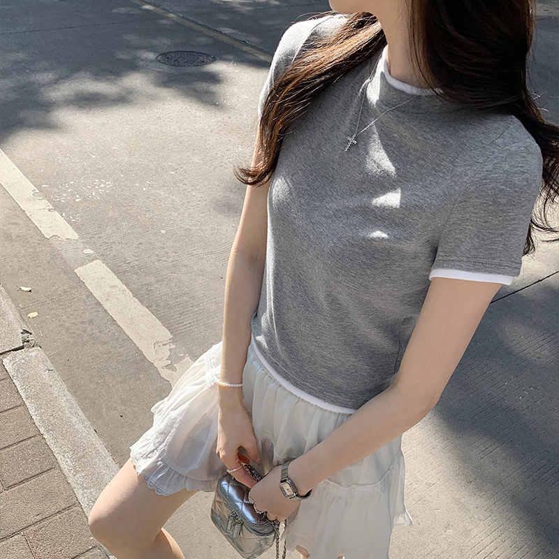 Mixed colors niche T-shirt splice summer tops for women