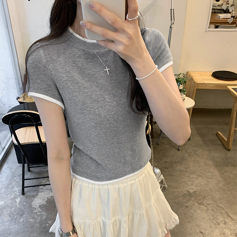 Mixed colors niche T-shirt splice summer tops for women