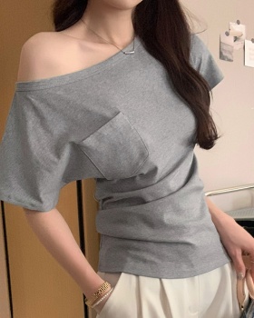 Summer strapless T-shirt pocket short sleeve tops for women