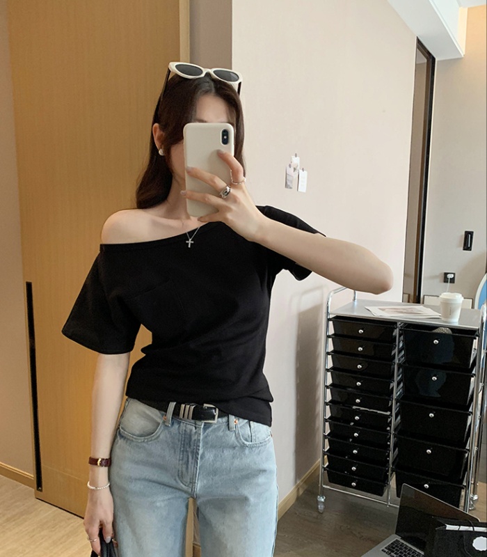 Summer strapless T-shirt pocket short sleeve tops for women