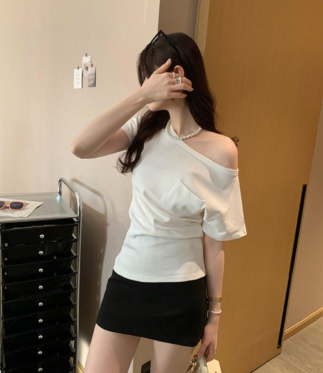 Summer strapless T-shirt pocket short sleeve tops for women