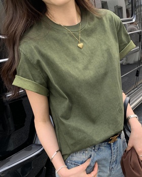 Niche short sleeve green T-shirt retro loose tops for women