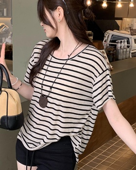 Stripe unique short sleeve T-shirt summer loose tops