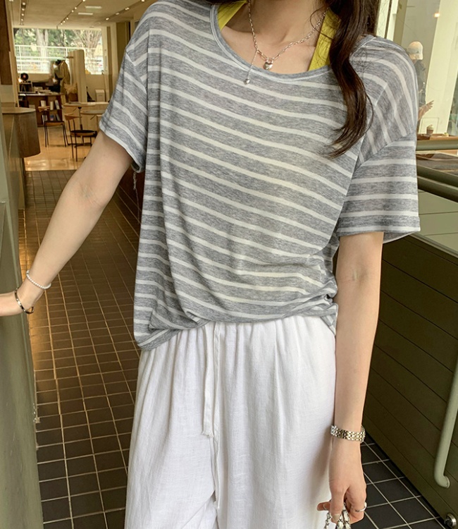 Stripe unique short sleeve T-shirt summer loose tops