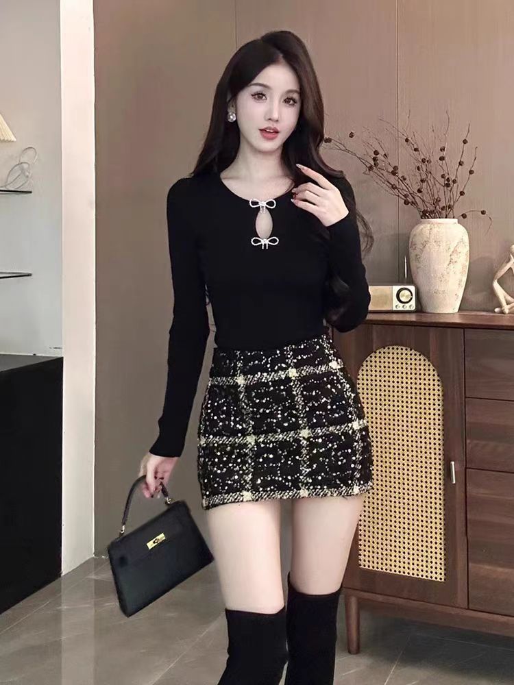 High waist slim skirt christmas sequins short skirt