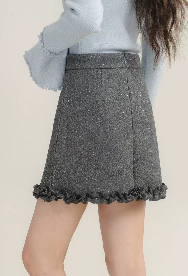 Black A-line short skirt niche lace skirt for women