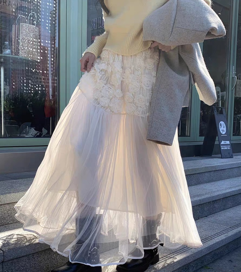 Irregular white long autumn and winter skirt