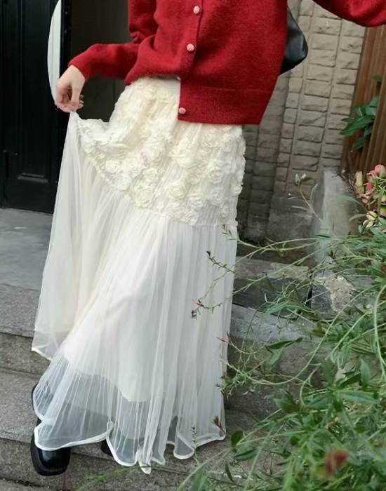 Irregular white long autumn and winter skirt