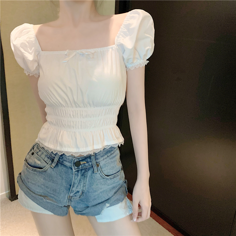 Summer pinched waist shirt short sleeve tops for women