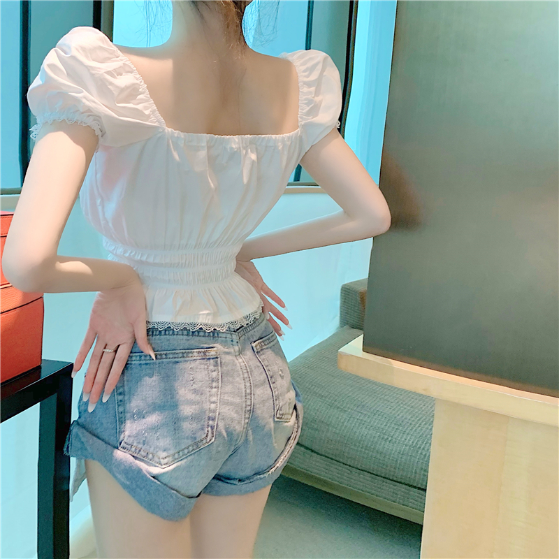 Summer pinched waist shirt short sleeve tops for women