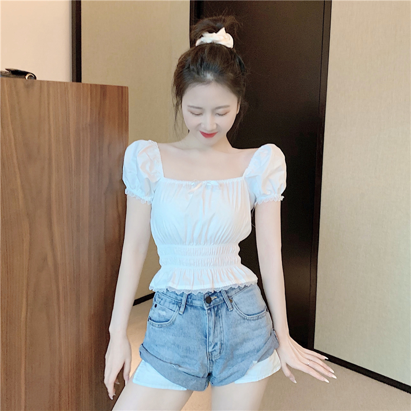 Summer pinched waist shirt short sleeve tops for women