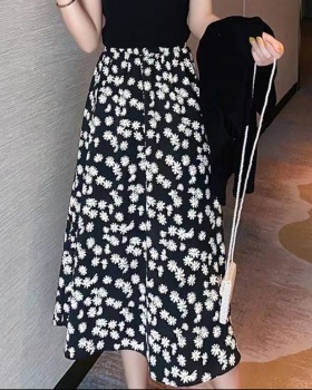 Black high waist long skirt spring and summer floral skirt