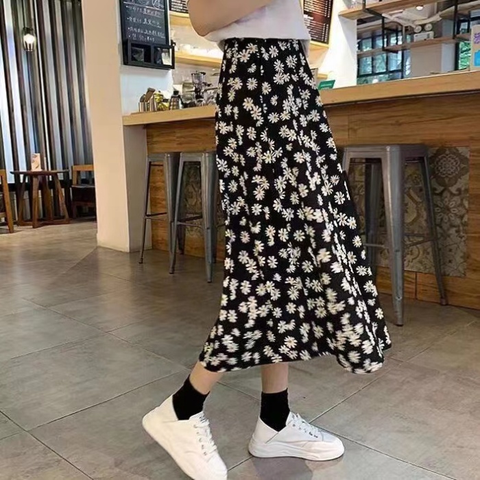 Black high waist long skirt spring and summer floral skirt