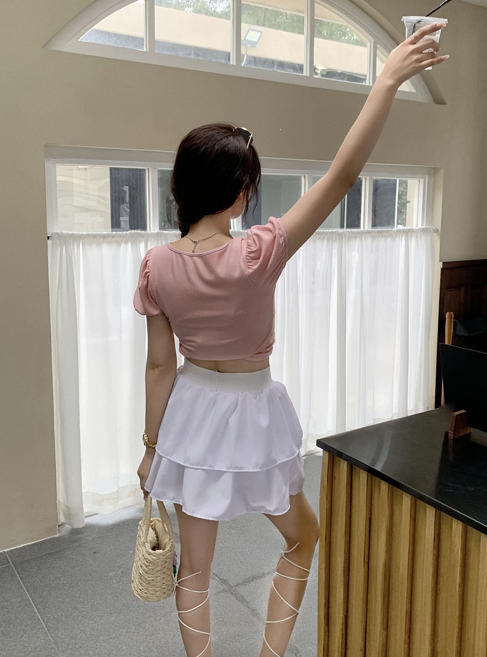 High waist slim lotus leaf edges puff skirt sweet cake skirt