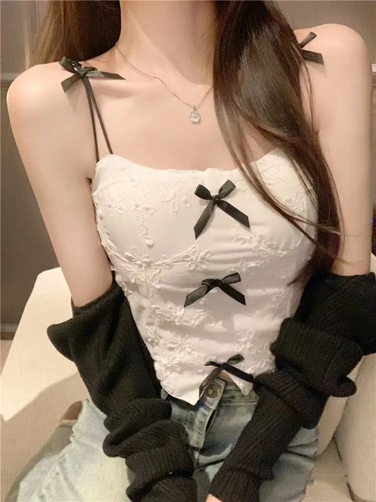 Wears outside bottoming sweet tops spring bow sleeveless vest