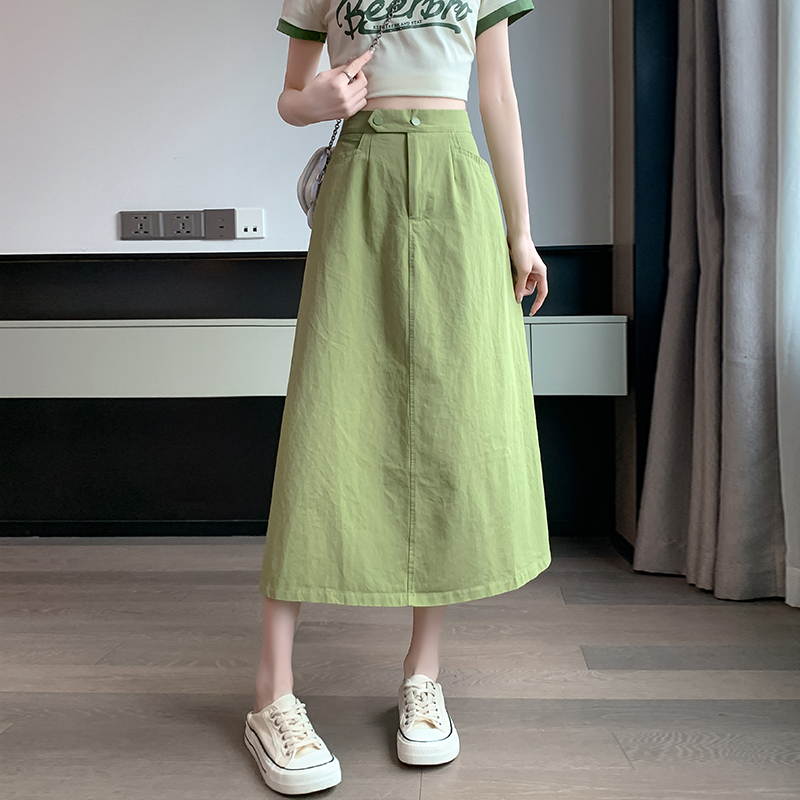 Apple-green A-line skirt long spring work clothing