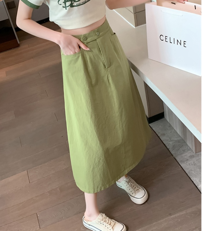 Apple-green A-line skirt long spring work clothing