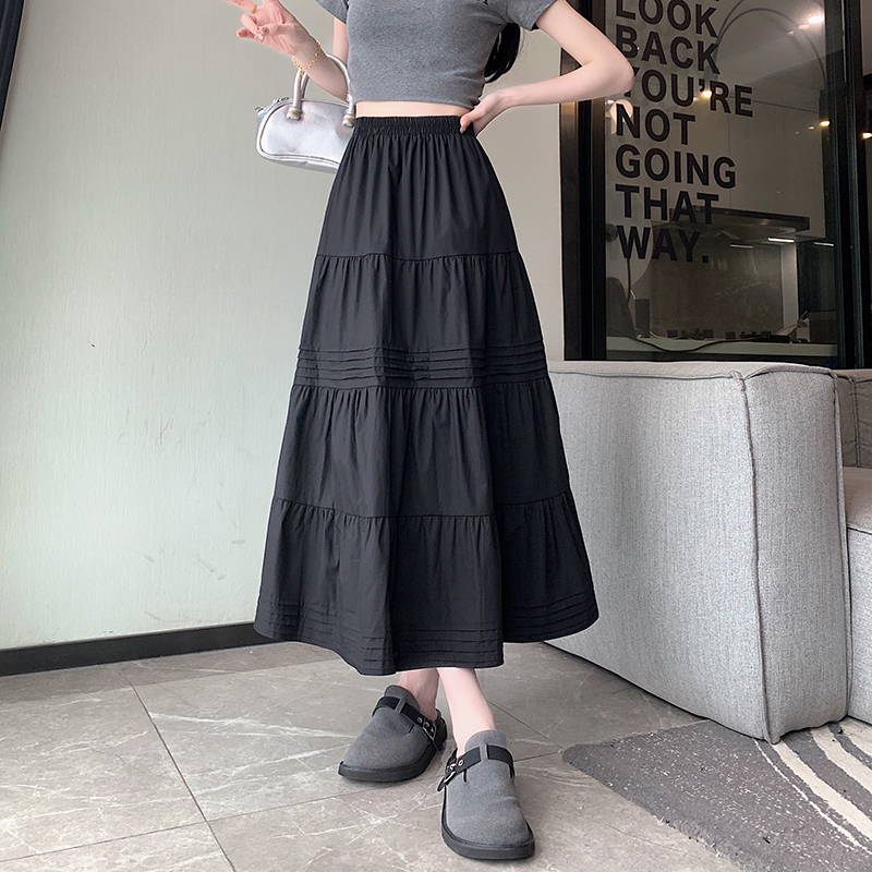 Long A-line spring crimp splice Korean style slim skirt