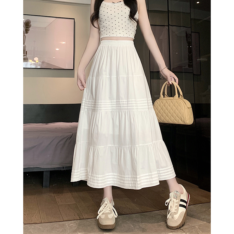 Long A-line spring crimp splice Korean style slim skirt